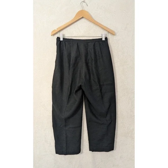 Stonebridge Linen Blend Cropped Pants Women P Petite Black Business Casual Beach - Picture 2 of 8